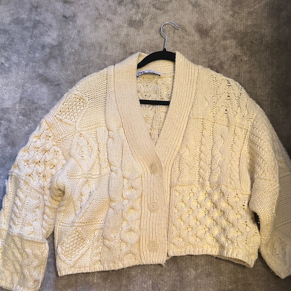 Zara light yellow Cable Knit Cardigan
